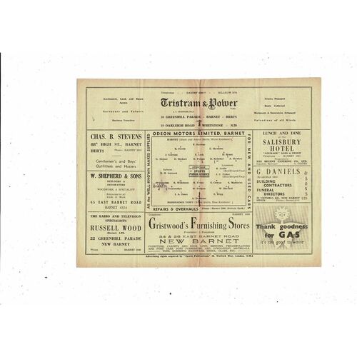 1949/50 Barnet v Hoddesdon Town Herts Senior Cup Semi Final Football Programme