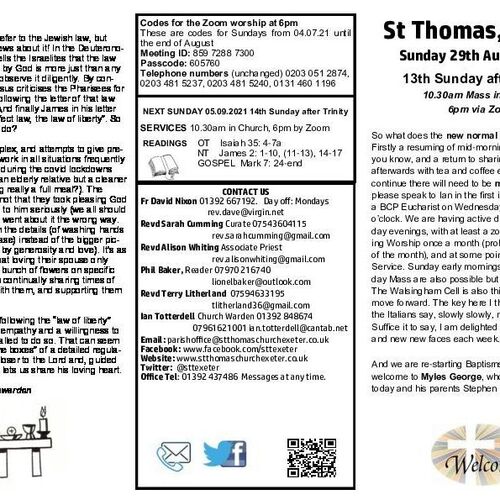 Pew Sheet | The Parish of St Thomas, Exeter