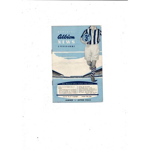 1960/61 West Bromwich Albion v Aston Villa Football Programme.