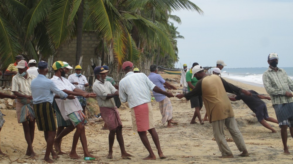 கரைவலை மீன்பிடியால் வருமானம் ஈட்டும் மக்கள்