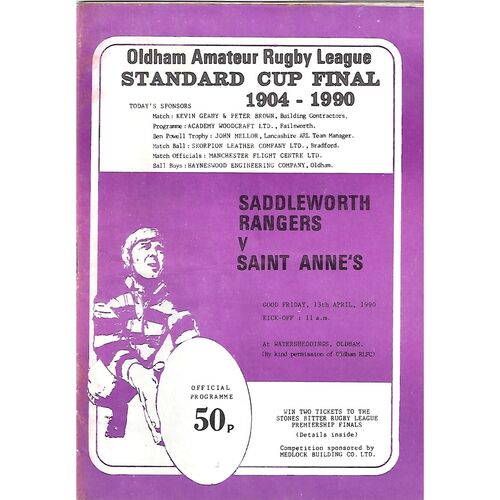 1990 Saddleworth Rangers v St. Anne's Standard Cup Final Rugby League Programme