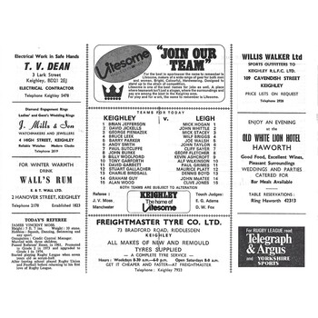 1975/76 Keighley v Leigh Rugby League Challenge Cup 3rd Round Rugby League Programme