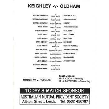 1989/90 Keighley v Oldham Rugby League Programme