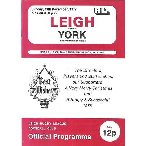 1977/78 Leigh v York Rugby League  Programme