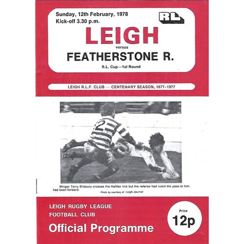 1977/78 Leigh v Featherstone Rovers Rugby League Challenge Cup 1st Round Rugby League  Programme