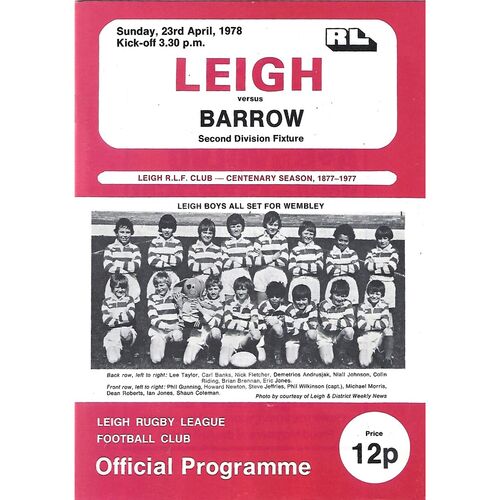 1977/78 Leigh v Barrow Rugby League  Programme