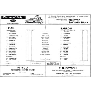 1977/78 Leigh v Barrow Rugby League  Programme