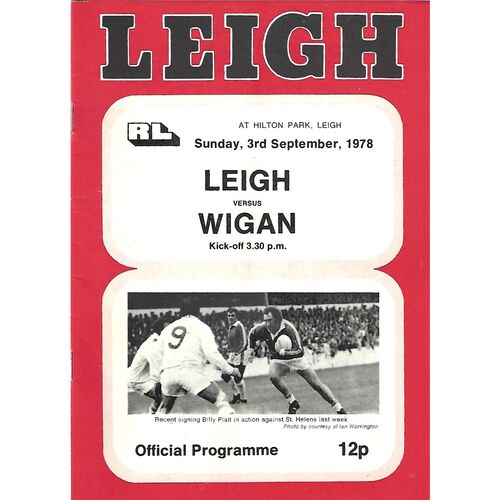 1978/79 Leigh v Wigan Rugby League  Programme