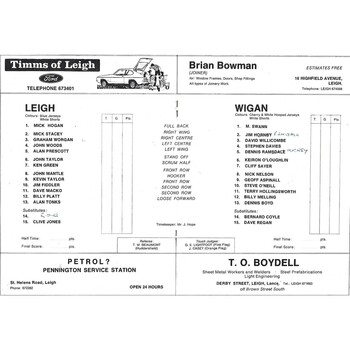 1978/79 Leigh v Wigan Rugby League  Programme