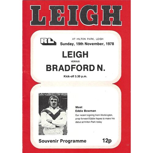 1977/78 Leigh v Bradford Northern Rugby League Programme