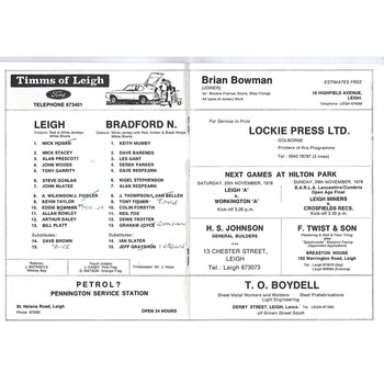1977/78 Leigh v Bradford Northern Rugby League Programme