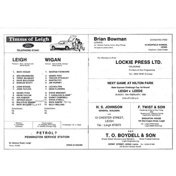 1979/80 Leigh v Wigan Rugby League Programme