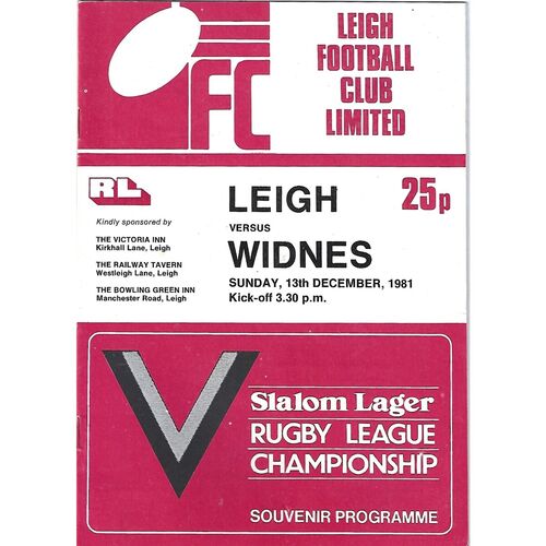 1981/82 Leigh v Widnes Rugby League Programme