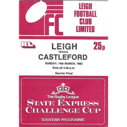 1981/82 Leigh v Castleford State Express Challenge Cup Quarter Final Rugby League Programme