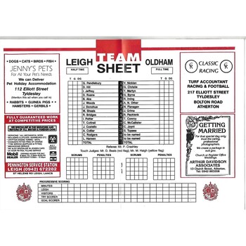 1991/92 Leigh v Oldham Rugby League Programme