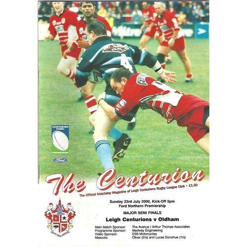 2000 Leigh Centurions v Oldham Northern Ford Premiership Major Semi Finals Rugby League Programme