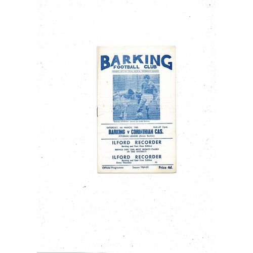 1964/65 Barking v Corinthian Casuals Football Programme
