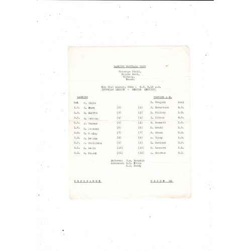 1964/65 Barking v Tooting & Mitcham Football Programme