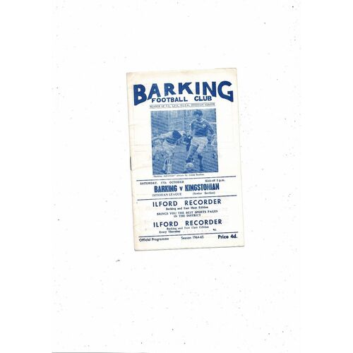 1964/65 Barking v Kingstonian Football Programme