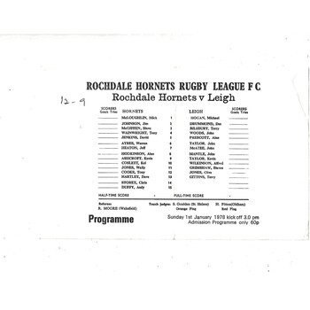 1977/78 Rochdale Hornets v Leigh Rugby League  Programme