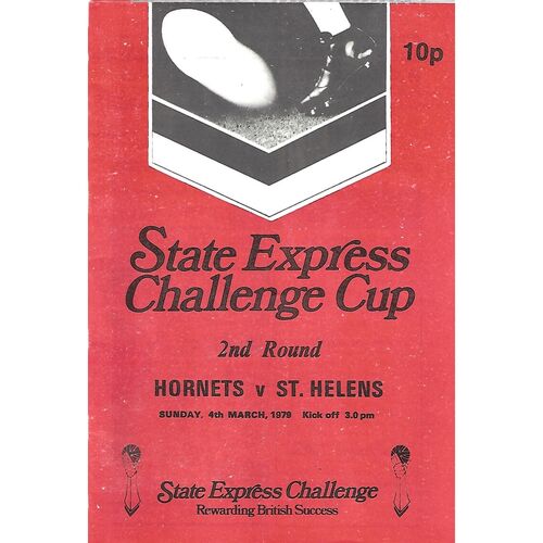 1978/79 Rochdale Hornets v St. Helens State Express Challenge Cup 2nd Round Rugby League Programme