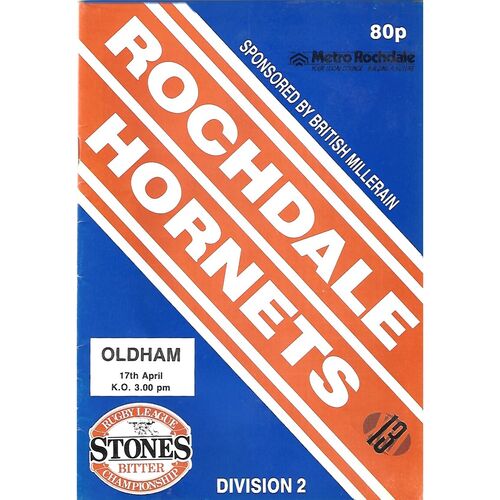 1991/92 Rochdale Hornets v Oldham Rugby League Programme