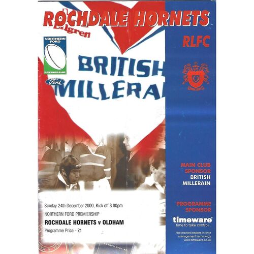 2000/01 Rochdale Hornets v Oldham Rugby League Programme