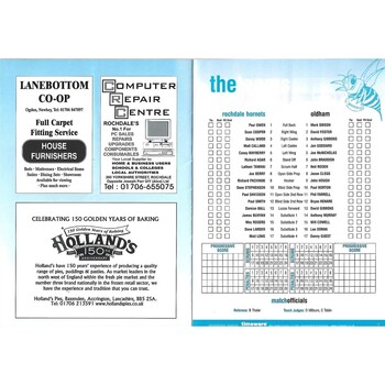 2001/02 Rochdale Hornets v Oldham National League Cup 1st Round Rugby League Programme