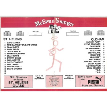 1989/90 St. Helens v Oldham Lancashire Cup 2nd Round Rugby League Programme