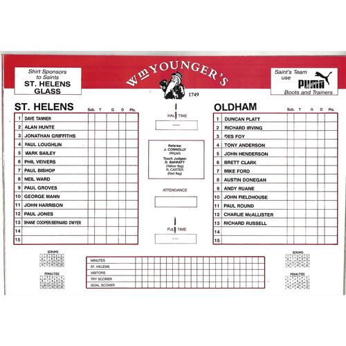 1990/91 St. Helens v Oldham Rugby League Programme