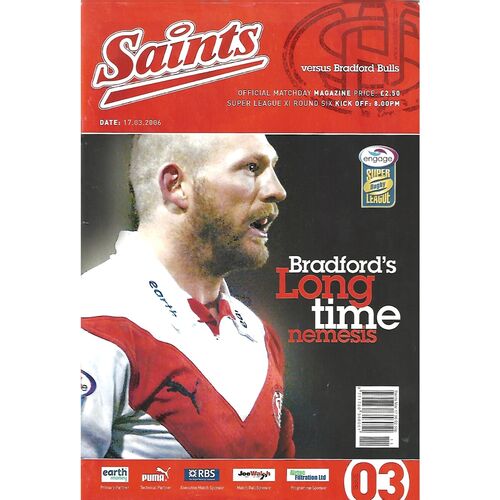 2006 St. Helens v Bradford Bulls Rugby League Programme & Teamsheet
