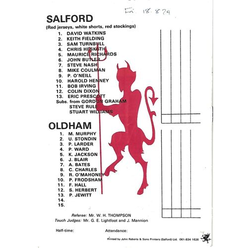 1979/80 Salford v Oldham Rugby League Programme