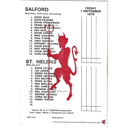 1979/80 Salford v St. Helens Rugby League Programme
