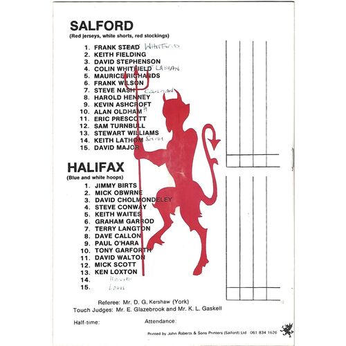 1980/81 Salford v Halifax Rugby League Programme