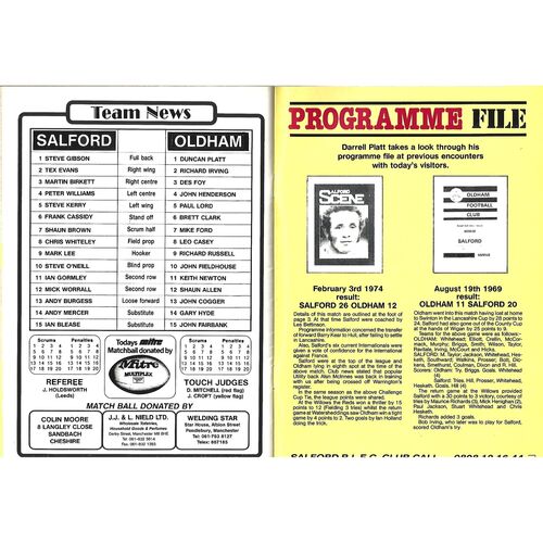 1989/90 Salford v Oldham Silk Cut Challenge Cup 2nd Round Rugby League Programme
