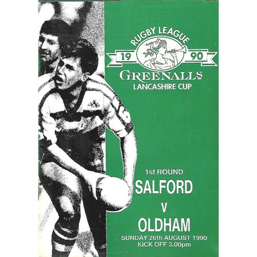 1990/91 Salford v Oldham Greenalls Lancashire Cup 1st Round Rugby League Programme