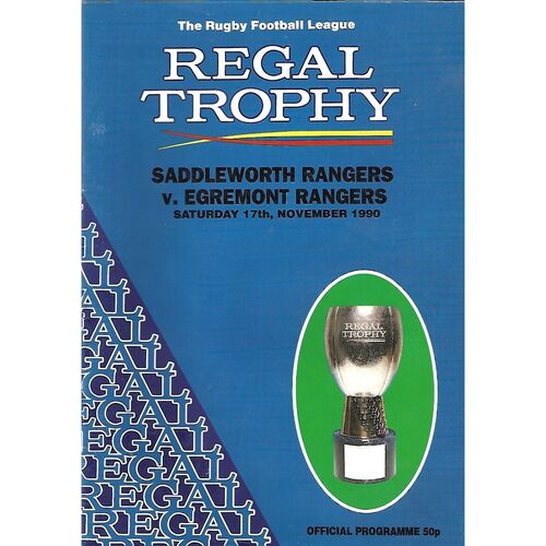 1990/91 Saddleworth Rangers v Egremont Rangers Regal Trophy Preliminary Round Rugby League Programme