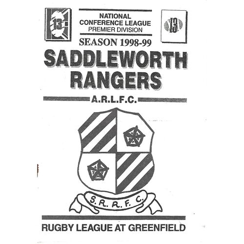1998/99 Saddleworth Rangers v Walney Central Rugby League Programme