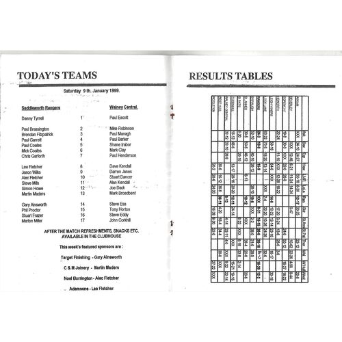 1998/99 Saddleworth Rangers v Walney Central Rugby League Programme