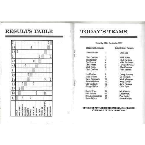 1999/00 Saddleworth Rangers v Leigh Miners Rangers Rugby League Programme