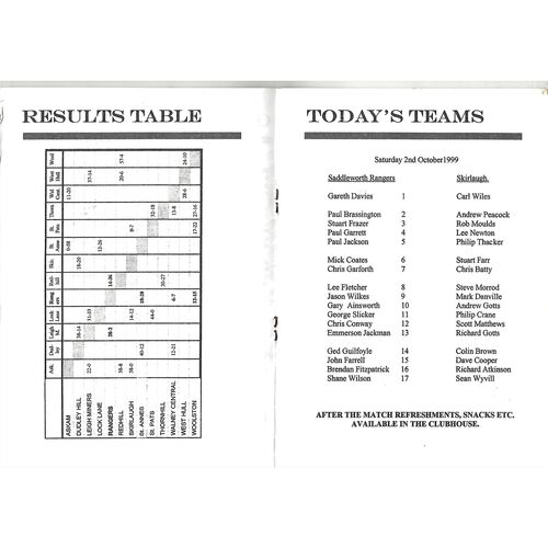 1999/00 Saddleworth Rangers v Skirlaugh Rugby League Programme