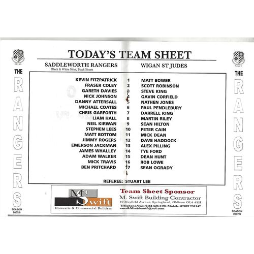 2007/08 Saddleworth Rangers v Wigan St. Judes Rugby League Programme