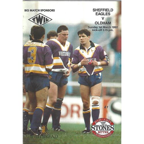 1991/92 Sheffield Eagles v Oldham Rugby League Programme