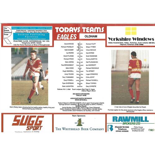 1991/92 Sheffield Eagles v Oldham Rugby League Programme