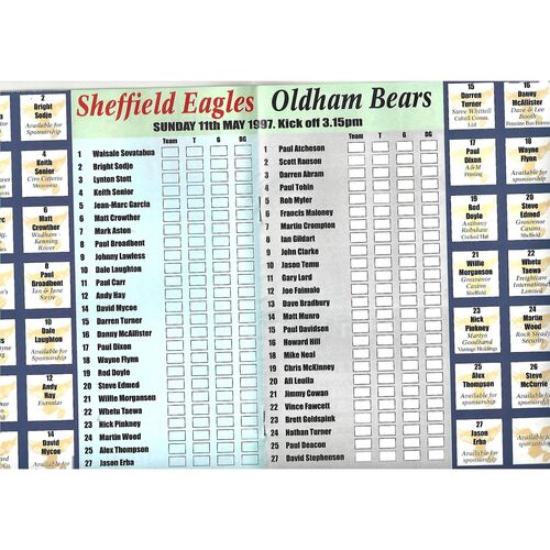 1997 Sheffield Eagles v Oldham Bears Rugby League Programme