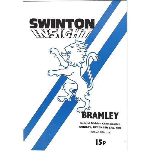 1978/79 Swinton v Bramley Rugby League Programme