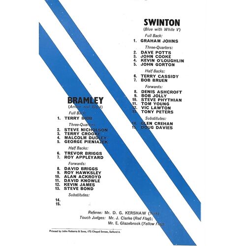 1978/79 Swinton v Bramley Rugby League Programme