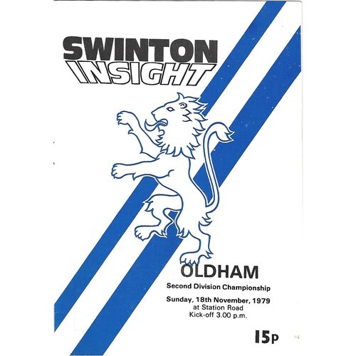 1979/80 Swinton v Oldham Rugby League Programme