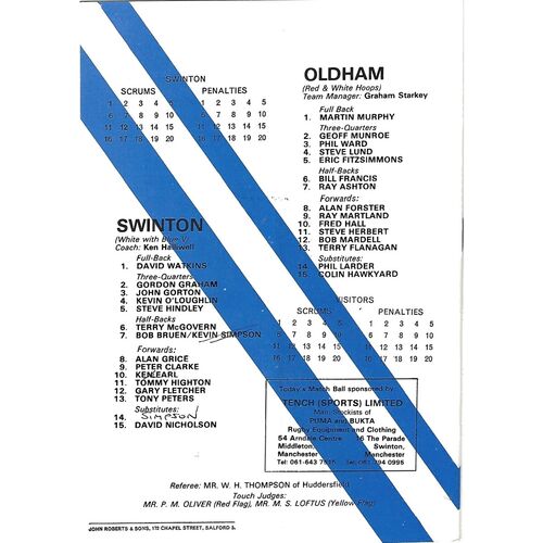 1979/80 Swinton v Oldham Rugby League Programme