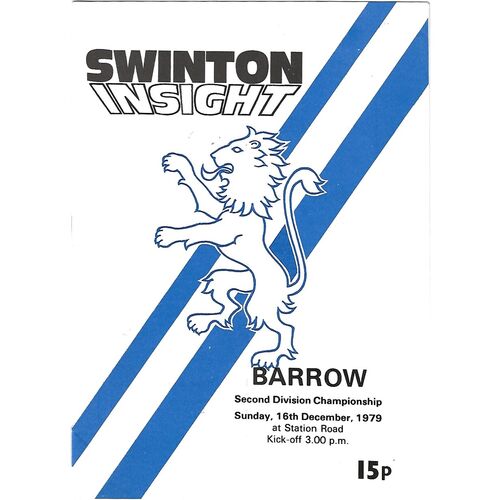 1979/80 Swinton v Barrow Rugby League Programme